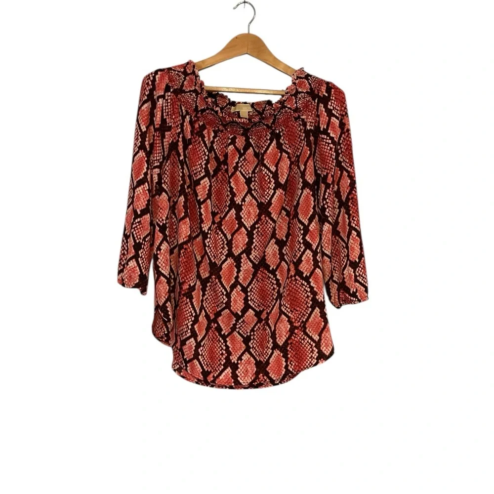 Michael Kors Red‎ and Black Snake Print off shoulder Blouse size XL
